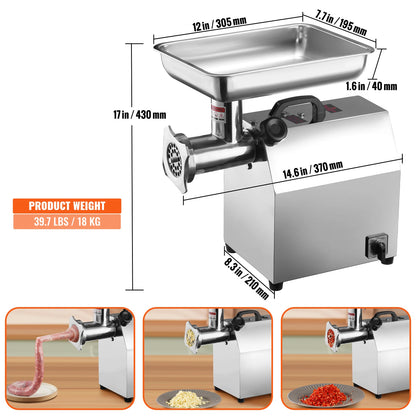Hachoir à Viande Électrique Professionnel VEVOR – 4600W Max, Inox avec une grande capacité et accessoires inclus