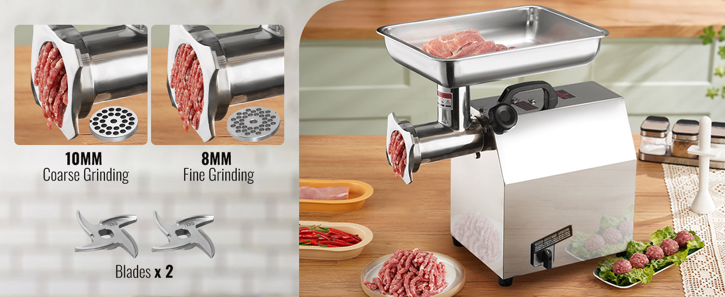 Hachoir à Viande Électrique Professionnel VEVOR – 4600W Max, Inox avec lames pour broyage fin et grossier