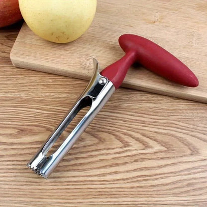 Vide-Pomme Inox Professionnel Évideur Fruits & Légumes avec poignée ergonomique sur une planche en bois