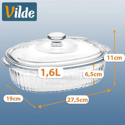 Plat de cuisson en verre borosilicate avec couvercle 1,6 L, parfait pour la cuisson et le rangement des aliments