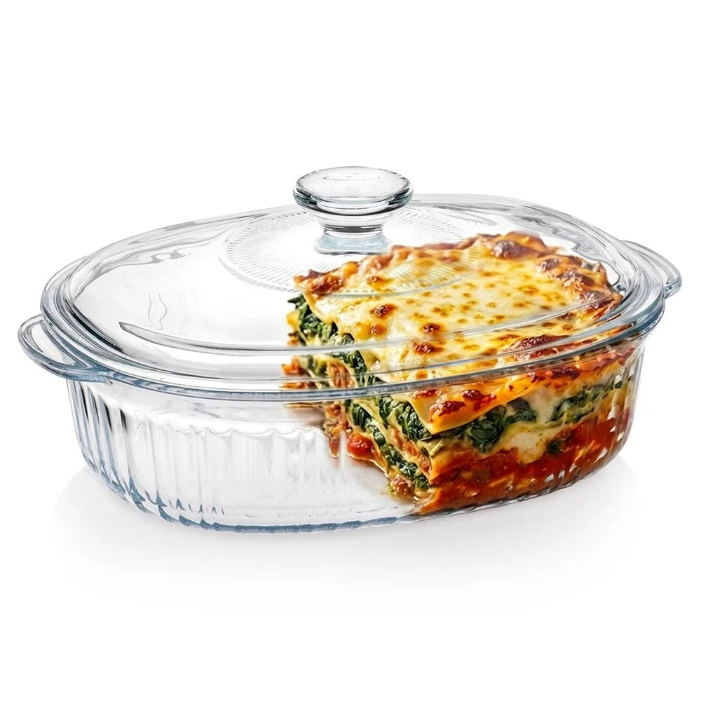 Plat de cuisson en verre borosilicate avec couvercle 1,6 L, idéal pour cuire et conserver des plats savoureux