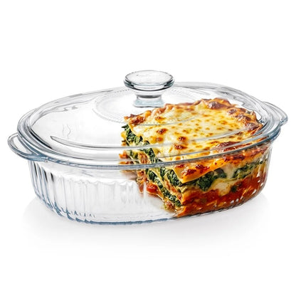 Plat de cuisson en verre borosilicate avec couvercle 1,6 L, idéal pour cuire et conserver des plats savoureux