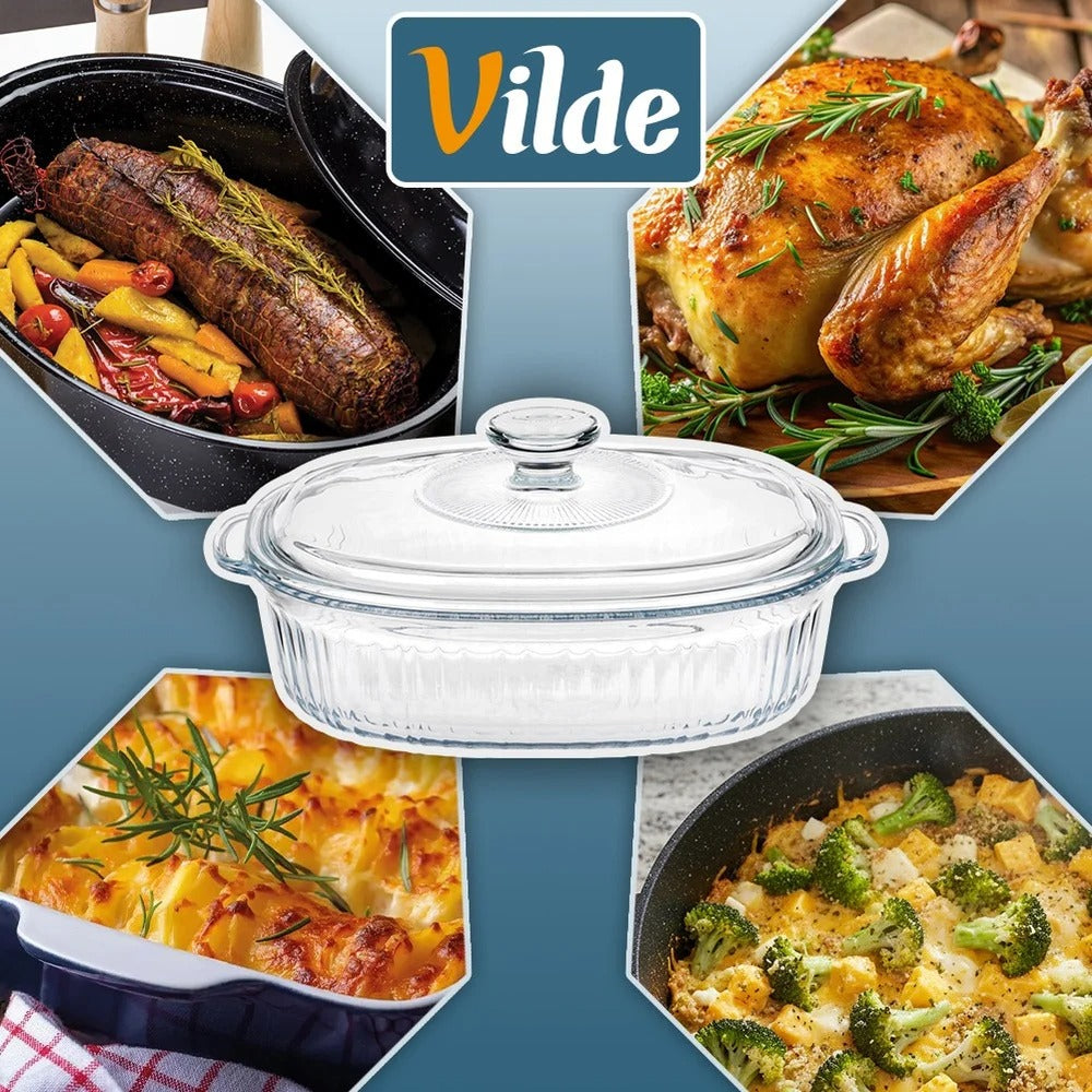 Plat de cuisson en verre borosilicate avec couvercle 1,6 L, idéal pour rôtir viandes et légumes
