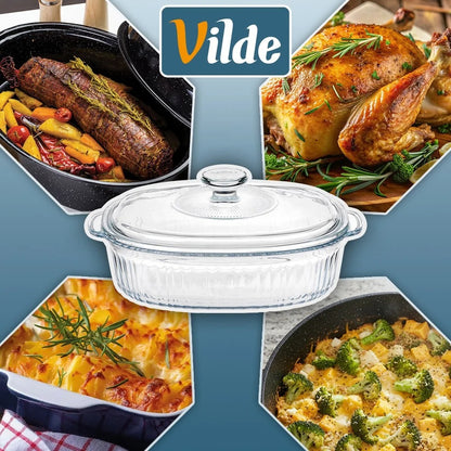 Plat de cuisson en verre borosilicate avec couvercle 1,6 L, idéal pour rôtir viandes et légumes