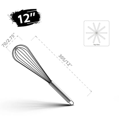 Fouet Ballon Inox 304 Noir – 8, 10 ou 12 pouces avec poignée ergonomique pour une cuisson pratique