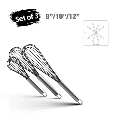 Fouet Ballon Inox 304 Noir – 8, 10 ou 12 pouces, ensemble de 3 ustensiles de cuisine de haute qualité