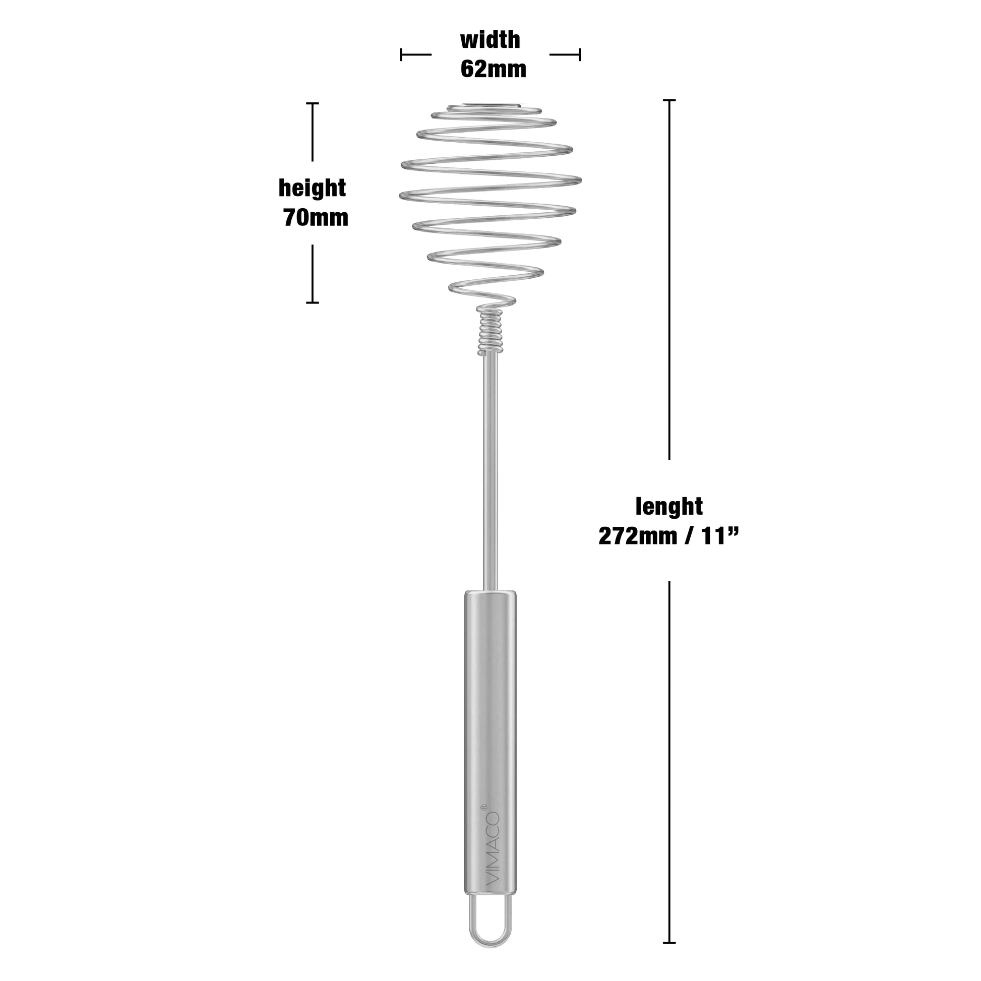 Fouet à œufs manuel inox en acier brossé 27 cm tête 62 mm pour battre et mélanger œufs et sauces