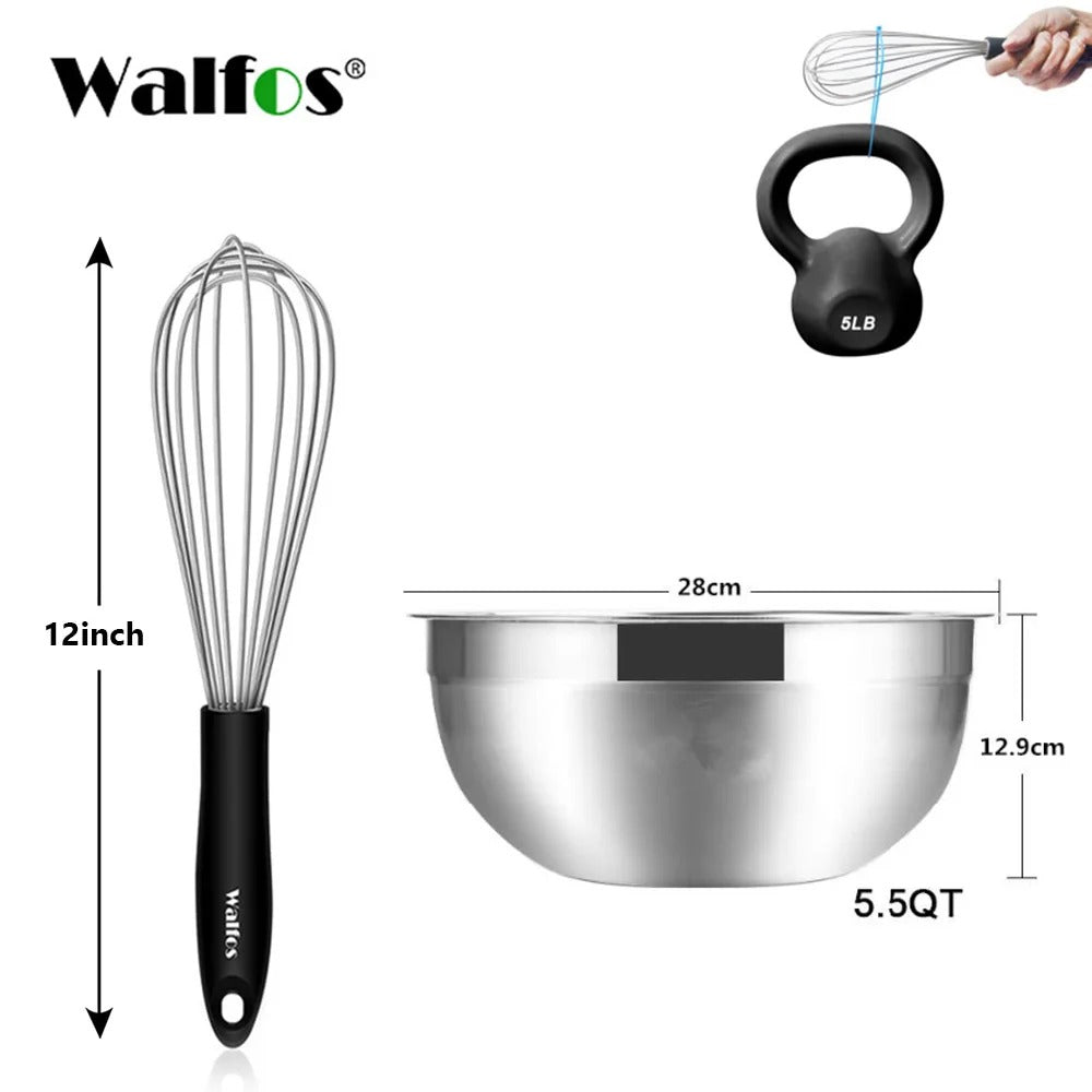 Fouet de cuisine inox Walfos professionnel avec bol en acier inoxydable de 5,5QT