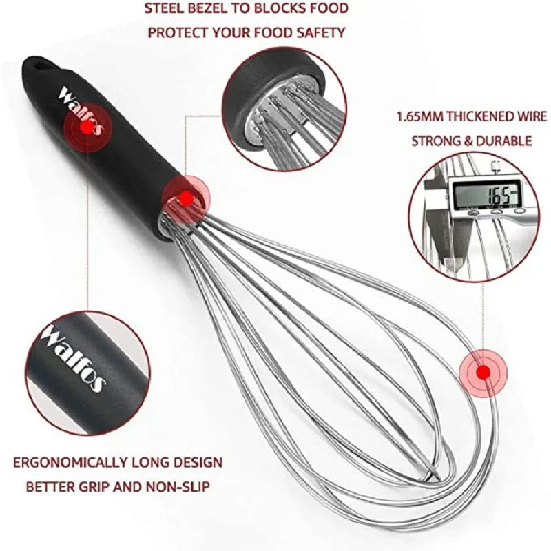 Fouet de cuisine inox Walfos professionnel avec poignée ergonomique et fils robustes pour un mélange efficace