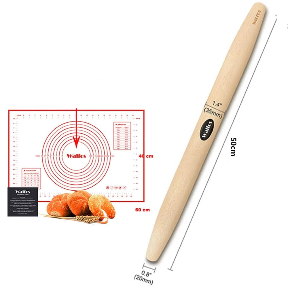 Rouleau à Pâtisserie WALFOS – Bois de Hêtre Naturel Durable avec dimensions 50 cm pour pâtisserie