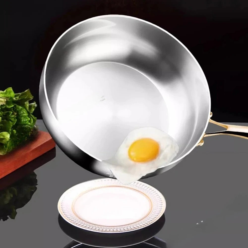 Wok en Acier Inoxydable 316 Compatible Induction pour une Cuisson Saine avec un œuf qui glisse du wok