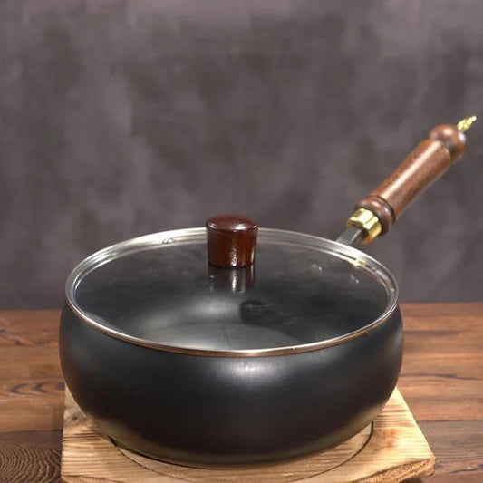Wok en Fer Forgé 24/28 cm – Antiadhésif Naturel, Induction avec couvercle en verre