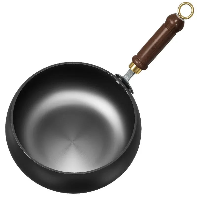 Wok en Fer Forgé 24/28 cm – Antiadhésif Naturel, Induction avec un manche en bois élégant