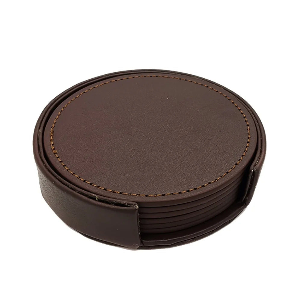 Sous-verres en cuir WOTOR – Lot de 6, Imperméables & Chics dans un support élégant.