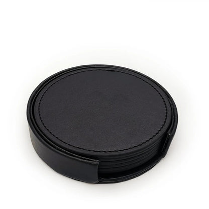 Sous-verres en cuir WOTOR – Lot de 6, Imperméables & Chics dans un support élégant en cuir noir