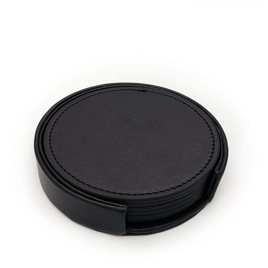 Sous-verres en cuir WOTOR – Lot de 6, Imperméables & Chics dans un support élégant en cuir noir
