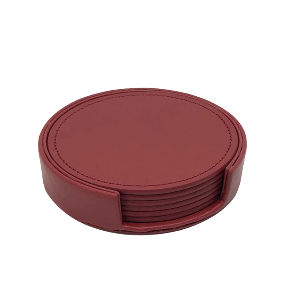 Sous-verres en cuir WOTOR – Lot de 6, Imperméables & Chics, rangés dans un support élégant