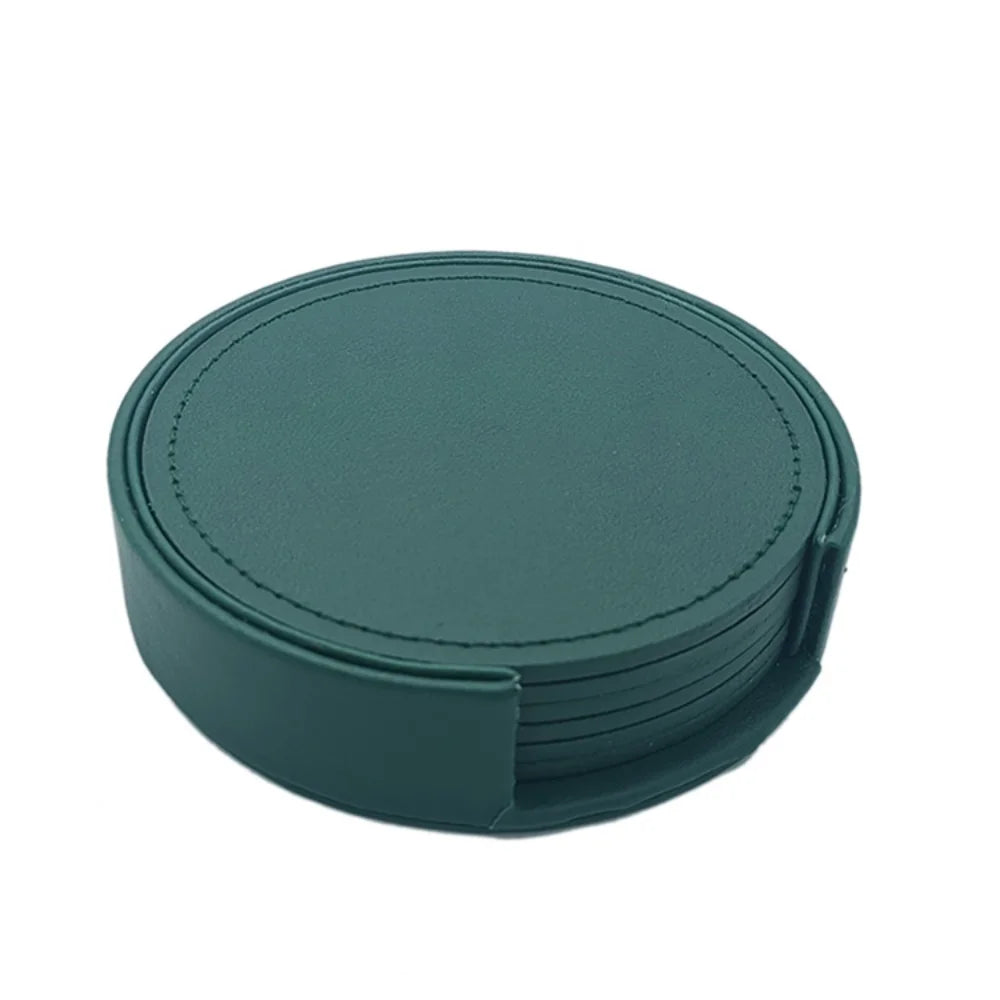 Sous-verres en cuir WOTOR – Lot de 6, Imperméables & Chics dans un support élégant, couleur verte