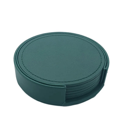Sous-verres en cuir WOTOR – Lot de 6, Imperméables & Chics dans un support élégant, couleur verte
