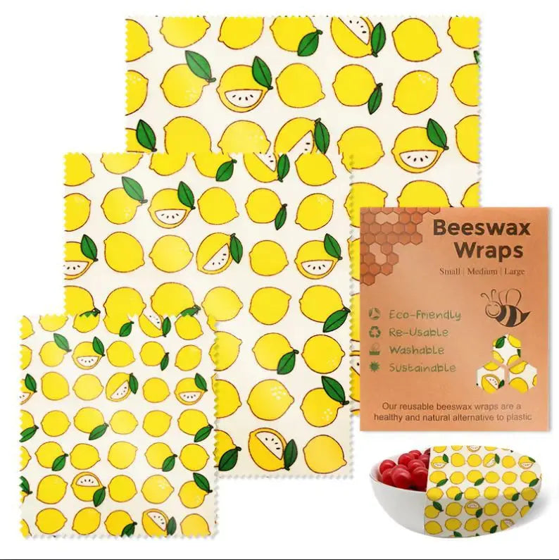 Wrap Alimentaire en Cire d’Abeille – Zéro Déchet avec motif citron jaune écologique et réutilisable