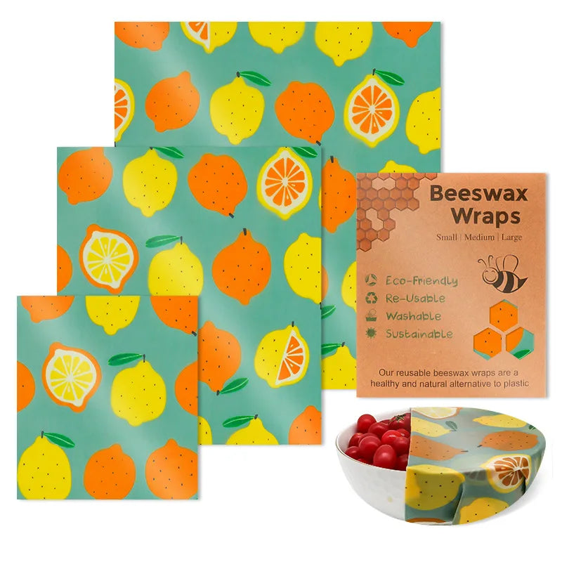 Wrap Alimentaire en Cire d’Abeille – Zéro Déchet avec motifs agrumes colorés pour emballage écologique réutilisable