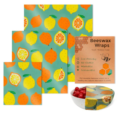 Wrap Alimentaire en Cire d’Abeille – Zéro Déchet avec motifs agrumes colorés pour emballage écologique réutilisable