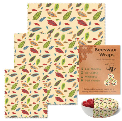 Wrap Alimentaire en Cire d’Abeille – Zéro Déchet motifs feuilles colorées pour emballage alimentaire réutilisable écologique