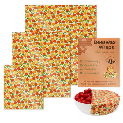Wrap Alimentaire en Cire d’Abeille – Zéro Déchet avec motifs d'oranges réutilisables et écologiques