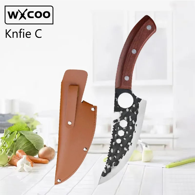 Couteau de Cuisine Multifonction – Désossage, Tranchage, Viande & Poisson – Inox avec étui en cuir