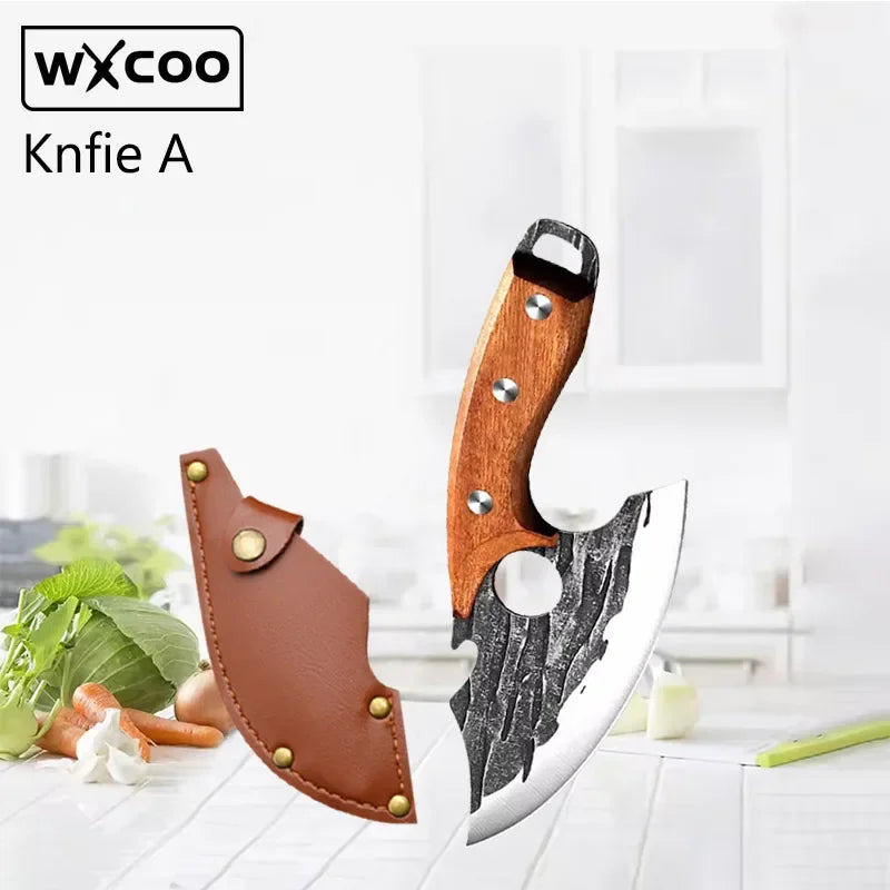 Couteau de Cuisine Multifonction – Désossage, Tranchage, Viande & Poisson – Inox avec protège-lame en cuir