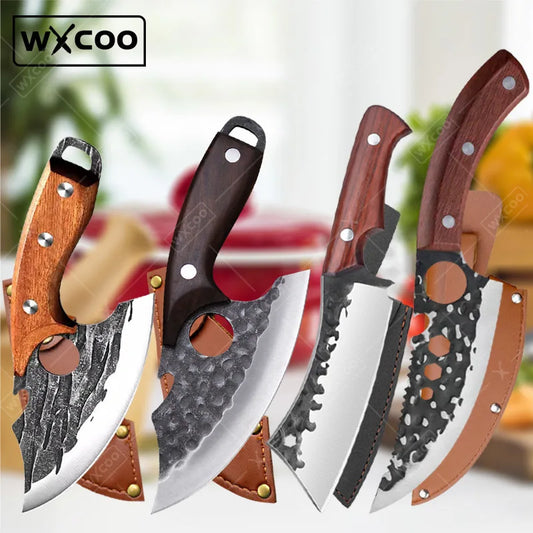 Couteau de Cuisine Multifonction – Désossage, Tranchage, Viande & Poisson – Inox avec manches en bois élégants