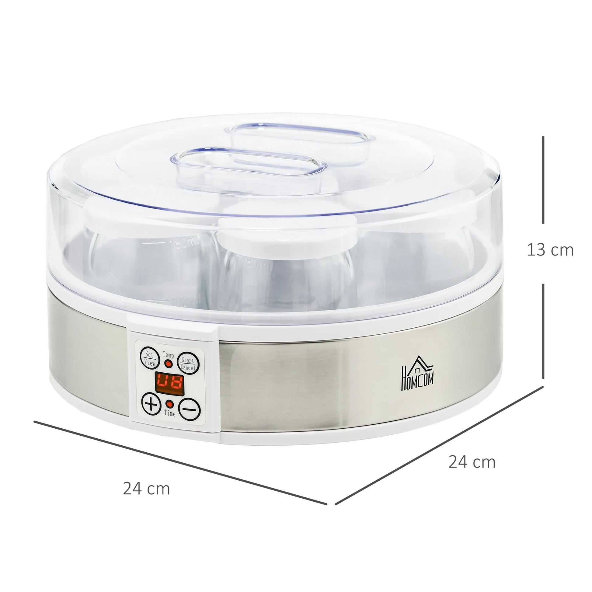 Yaourtière 7 pots en verre compacte pour yaourts maison avec réglage digital et design élégant